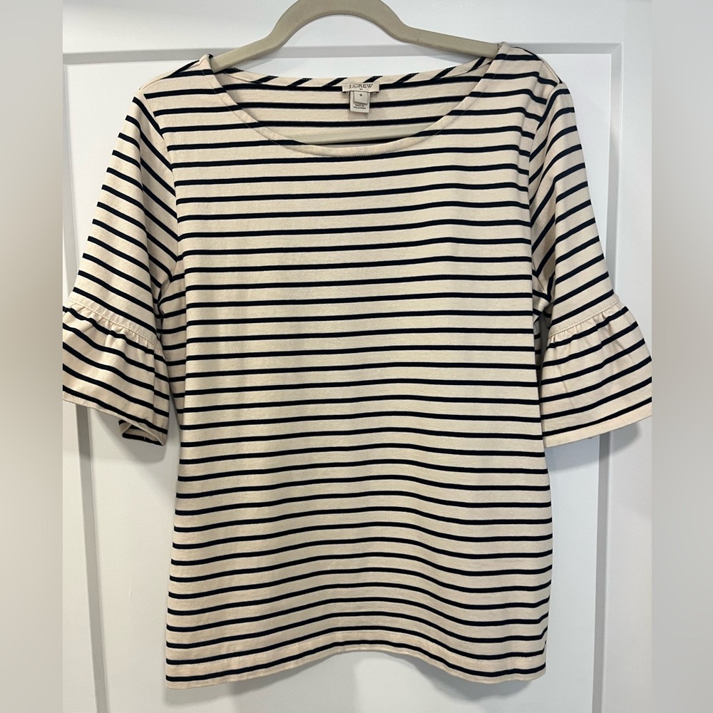 Jcrew Factory Striped Ruffle Sleeve Top
